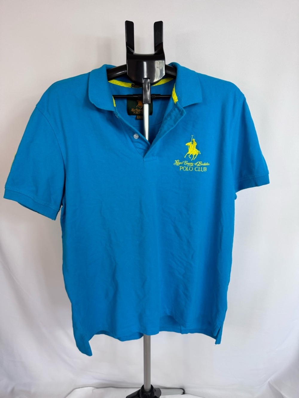 Royal County Berkshire Polo Club Shirt Men’s XL Blue Yellow Big Logo Polo